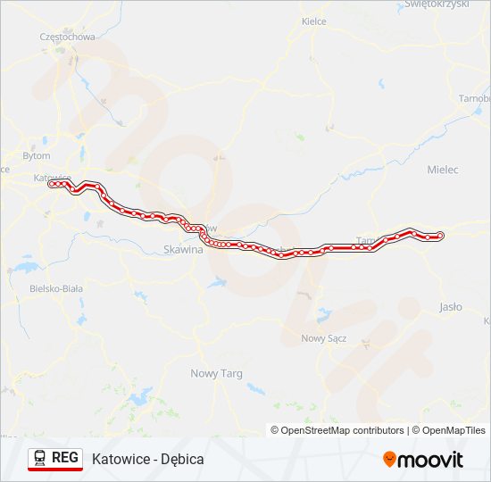 Mapa linii kolej REG