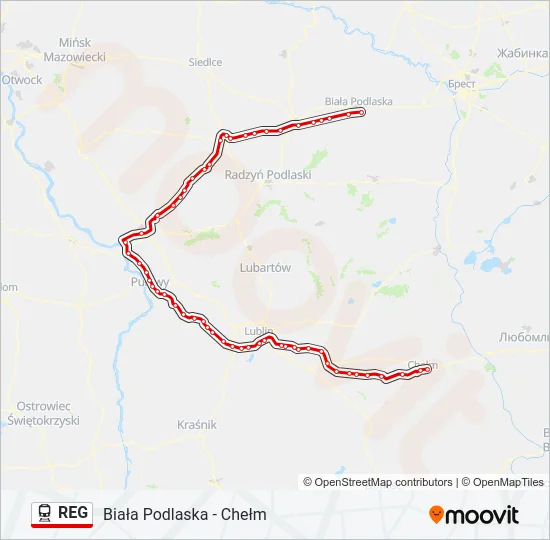 Поезд REG: карта маршрута