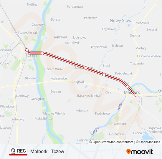 Поезд REG: карта маршрута