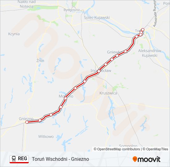 Mapa linii kolej REG