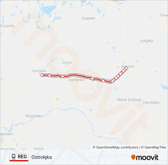 Поезд REG: карта маршрута