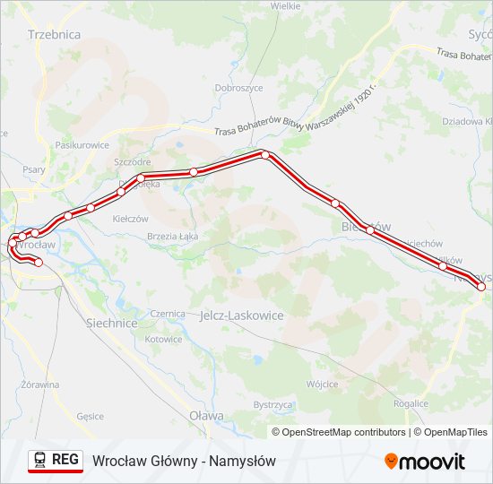 Поезд REG: карта маршрута