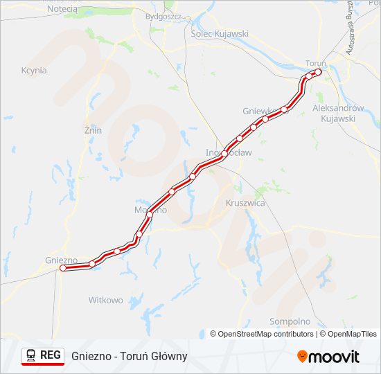 Mapa linii kolej REG