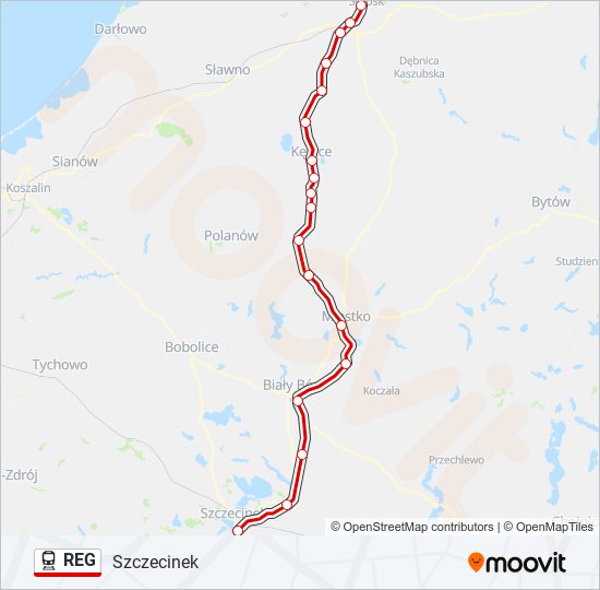 Mapa linii kolej REG