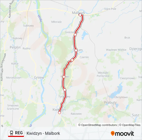 Поезд REG: карта маршрута