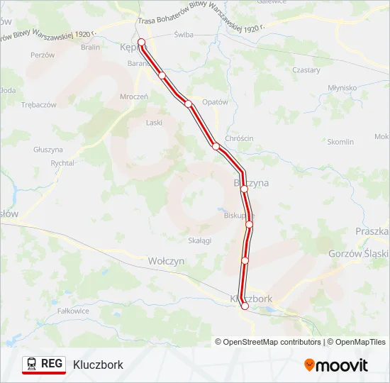 Поезд REG: карта маршрута