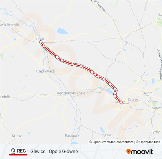 Mapa linii kolej REG