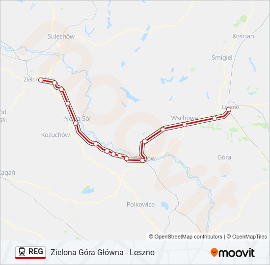 Mapa linii kolej REG