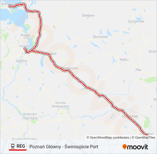 Поезд REG: карта маршрута