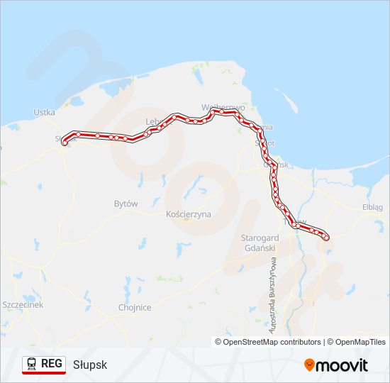 Mapa linii kolej REG