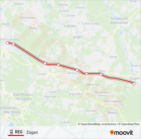 Поезд REG: карта маршрута