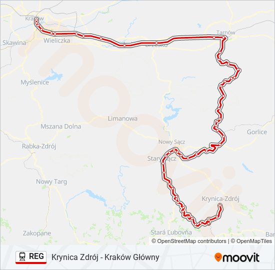 Mapa linii kolej REG