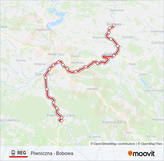 Поезд REG: карта маршрута