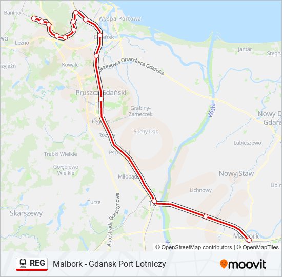 Mapa linii kolej REG