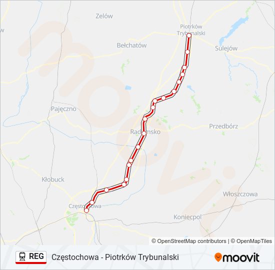 Mapa linii kolej REG