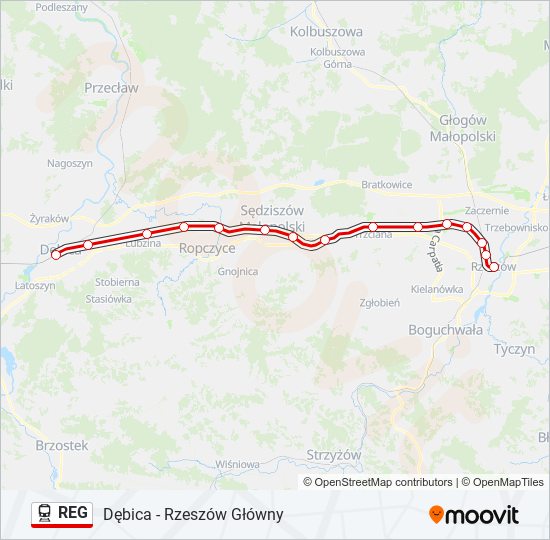 Поезд REG: карта маршрута