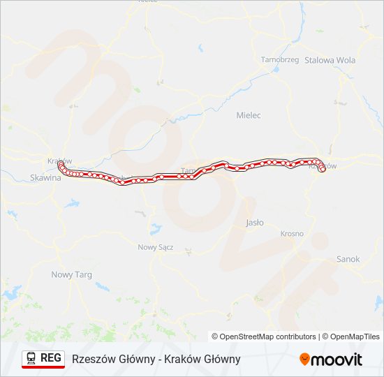 Поезд REG: карта маршрута