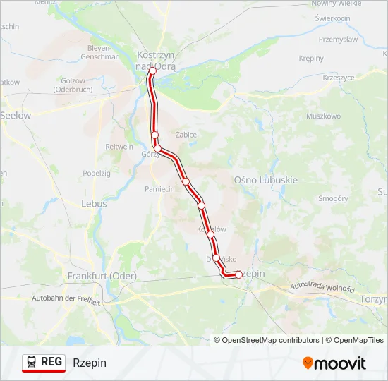Поезд REG: карта маршрута