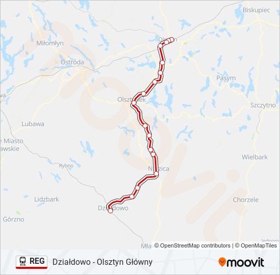 Поезд REG: карта маршрута