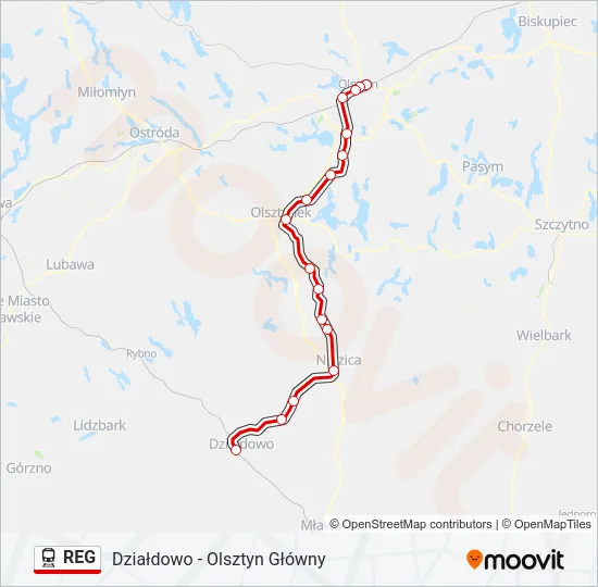 Поезд REG: карта маршрута
