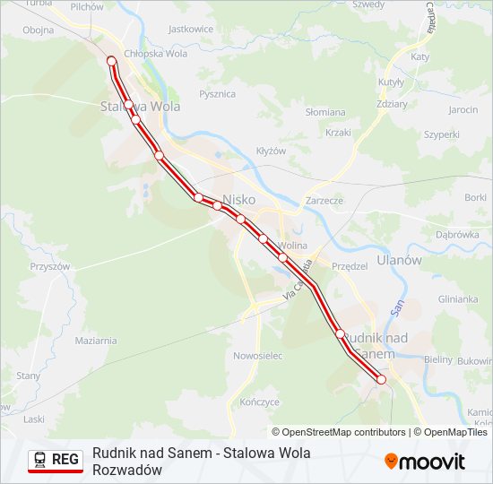 Mapa linii kolej REG