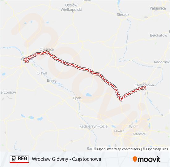 Поезд REG: карта маршрута