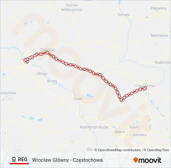 Поезд REG: карта маршрута