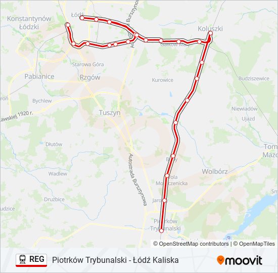 Mapa linii kolej REG