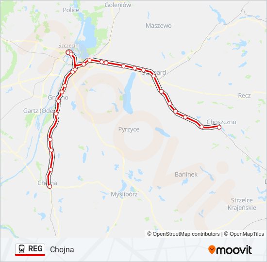 Mapa linii kolej REG