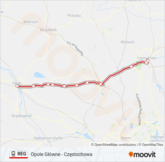 Поезд REG: карта маршрута