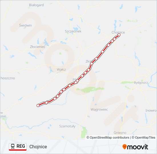 Поезд REG: карта маршрута