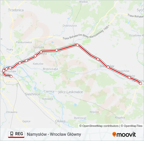 Поезд REG: карта маршрута