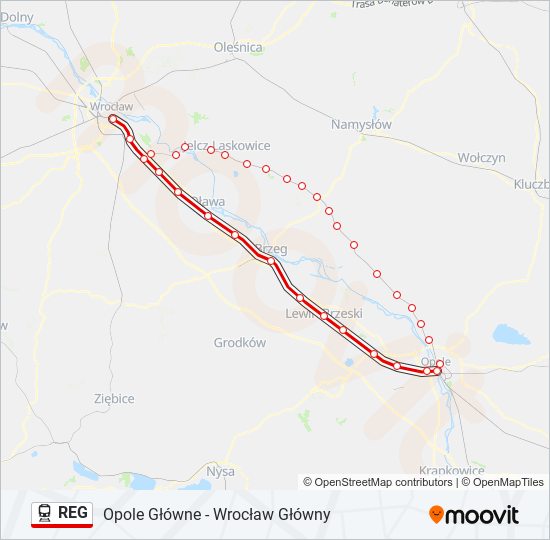 Mapa linii kolej REG