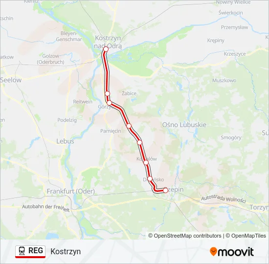 Поезд REG: карта маршрута