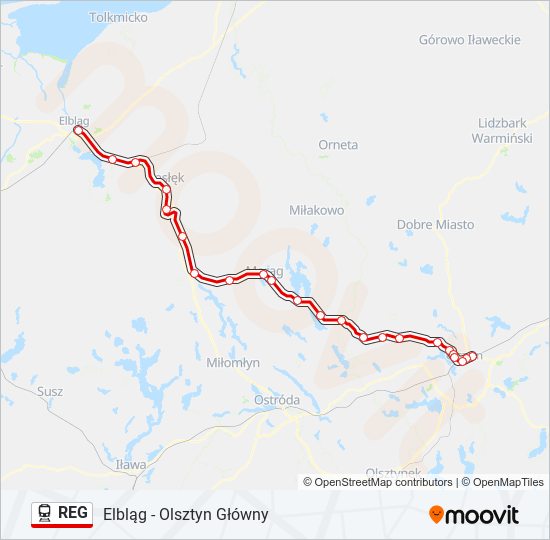 Mapa linii kolej REG