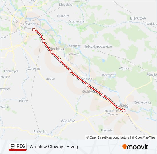 Mapa linii kolej REG