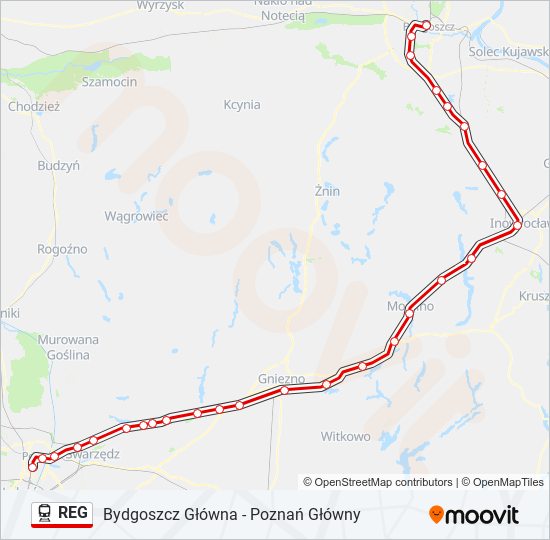 Mapa linii kolej REG