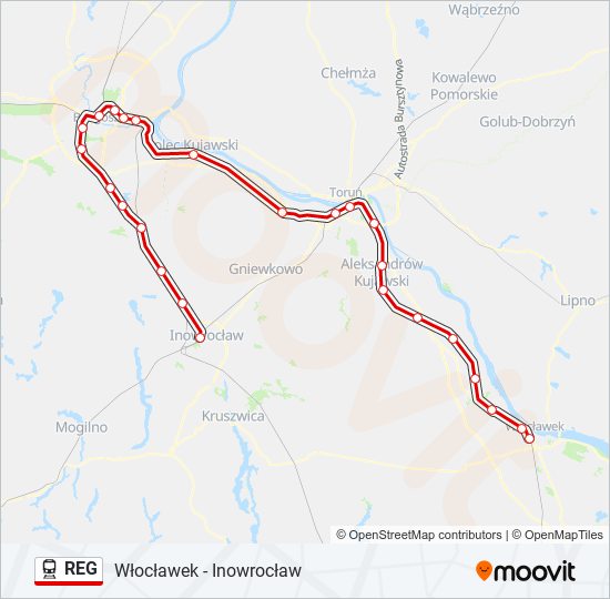 Mapa linii kolej REG