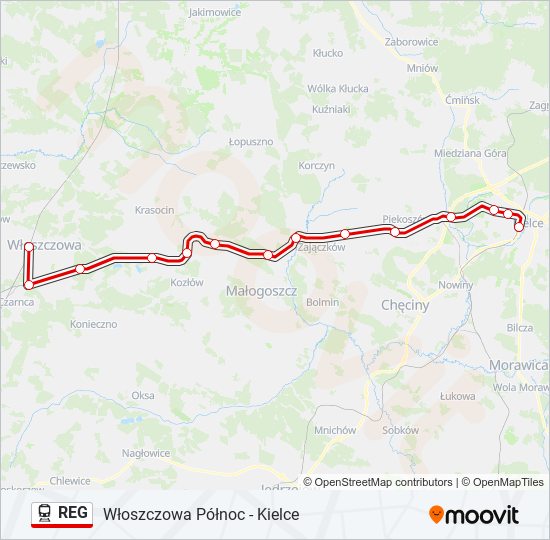 Поезд REG: карта маршрута