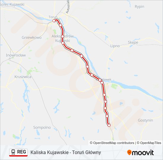 Mapa linii kolej REG