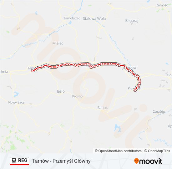 Mapa linii kolej REG