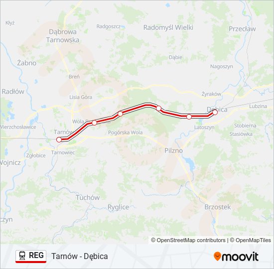 Поезд REG: карта маршрута