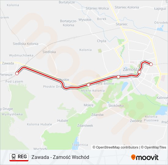 Поезд REG: карта маршрута