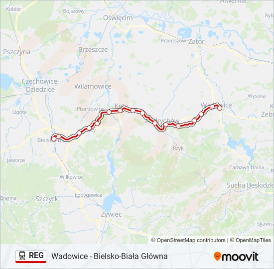 Mapa linii kolej REG