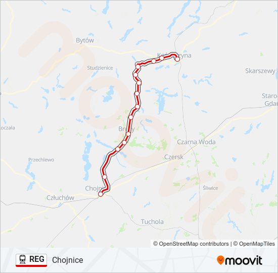 Mapa linii kolej REG