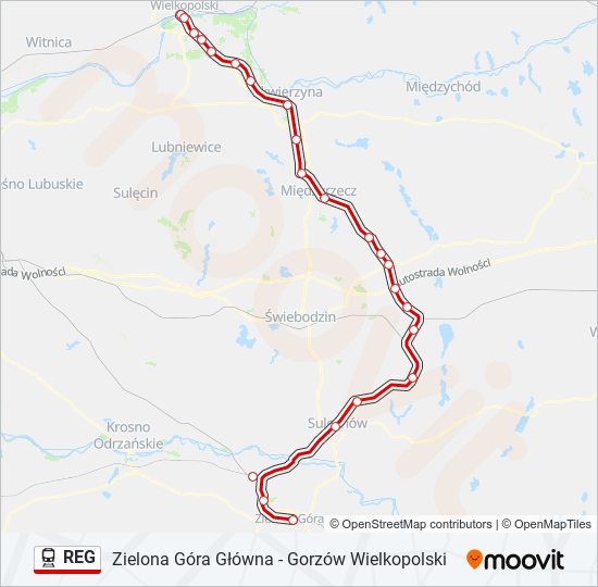 Поезд REG: карта маршрута