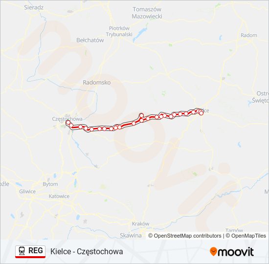 Поезд REG: карта маршрута