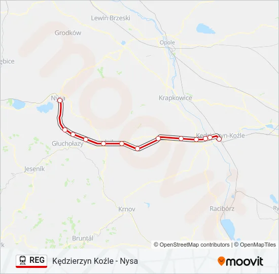 Поезд REG: карта маршрута