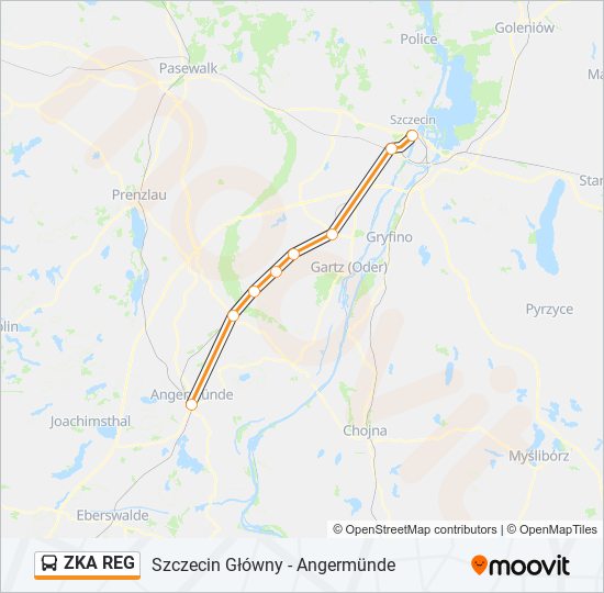 Mapa linii autobus ZKA REG