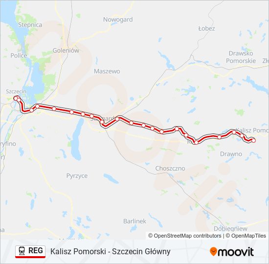 Поезд REG: карта маршрута